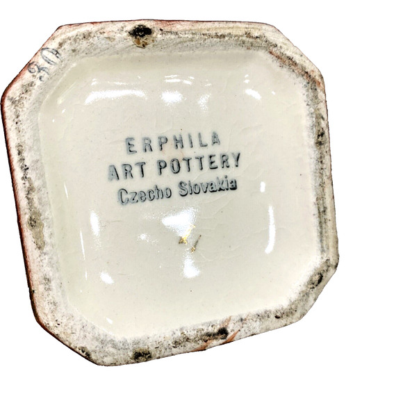 Vintage Ornate Petite Czechoslovakia Erphila Art Pottery Urns Shaped Vase PAIR - Picture 7 of 13